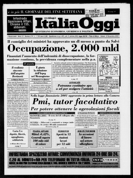 Italia oggi : quotidiano di economia finanza e politica